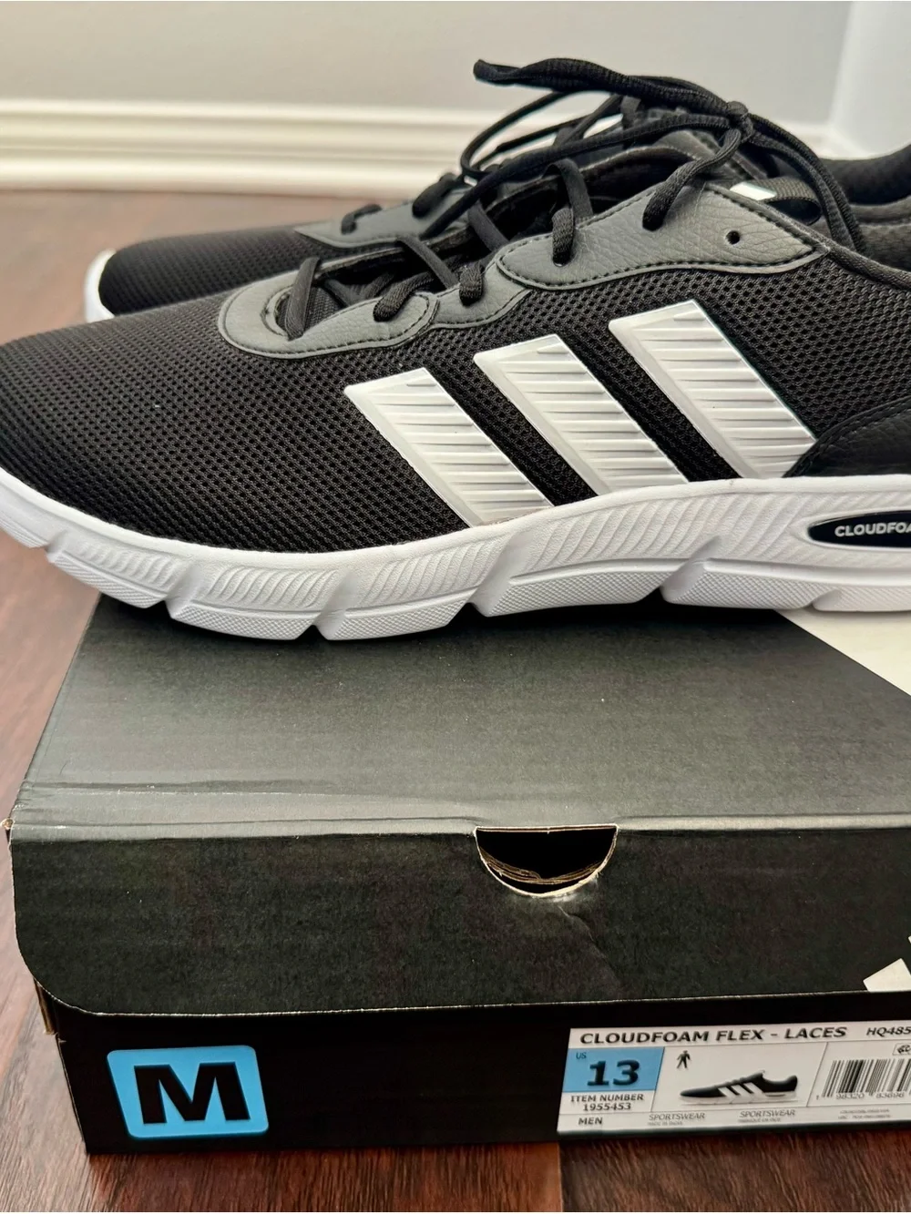 🆕 Adidas Men's Black Athletic Running Shoes - CloudFoam Flex Sneakers Size 13
